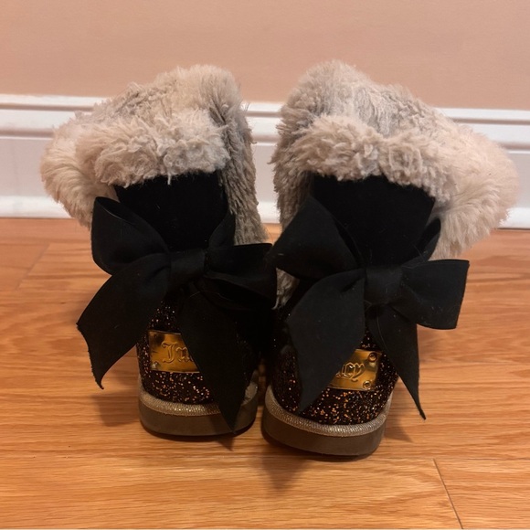 Juicy Couture Toddler Girls Burbank Rhinestone Black Fur Boots Shoes Size 12M - Picture 4 of 7